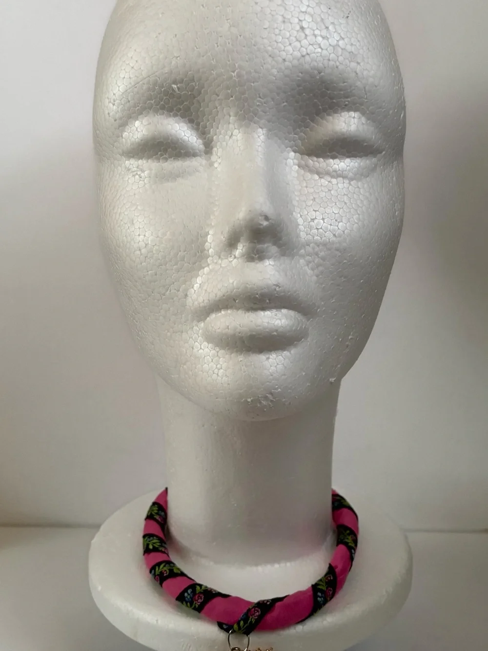 Pink Braided Heart Pendant Choker Necklace OS